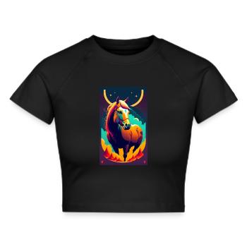 Horse | Horseback riding | Animal | Mount | Colorful - Cropped T-Shirt - black - Front - Marisol (170cm)