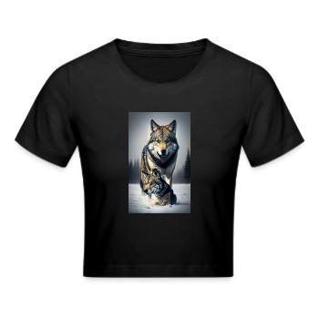 Wolf | Raubtier | Hund | Mystisch - Frauen Cropped T-Shirt - Schwarz - Vorne - Marisol (170cm)