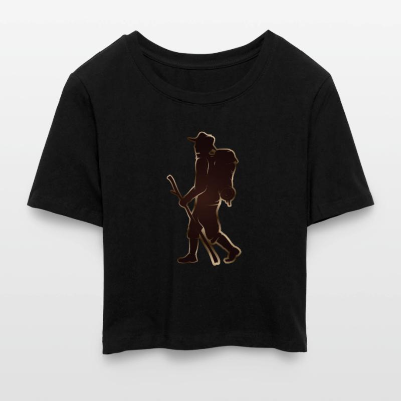 Pilger oder Wanderer mit Wanderstab & Rucksack Frauen Cropped T-Shirt