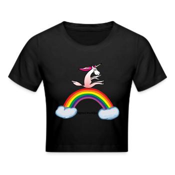 Einhorn auf Regenbogen - Unicorn on rainbow, lgbt - Frauen Cropped T-Shirt - Schwarz - Vorne - Marisol (170cm)