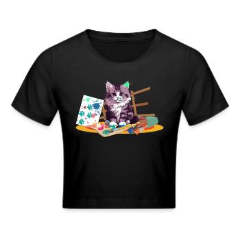 Echte Farbkatze - Frauen Cropped T-Shirt - Schwarz - Vorne - Marisol (170cm)