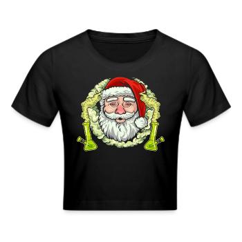 Santa Stoned mit Bong - Ugly Weihnachten - Frauen Cropped T-Shirt - Schwarz - Vorne - Marisol (170cm)