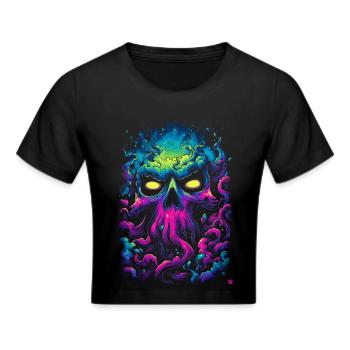 Neon skull in a sea of fog - Cropped T-Shirt - black - Front - Marisol (170cm)