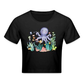 we love the ocean squid - Cropped T-Shirt - black - Front - Marisol (170cm)