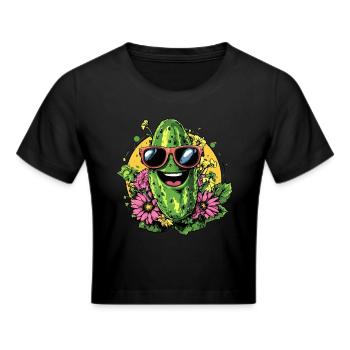 Coole Gurke mit Sonnenbrille - Frauen Cropped T-Shirt - Schwarz - Vorne - Marisol (170cm)