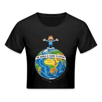 World map with joy and freedom of life - Cropped T-Shirt - black - Front - Marisol (170cm)
