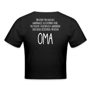 Oma, Omi – ein Alleskönner, Genie, Multitalent - Frauen Cropped T-Shirt - Schwarz - Hinten - Marisol (170cm)