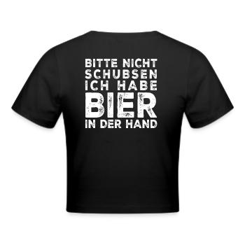 Bitte nicht schubsen - Frauen Cropped T-Shirt - Schwarz - Hinten - Marisol (170cm)