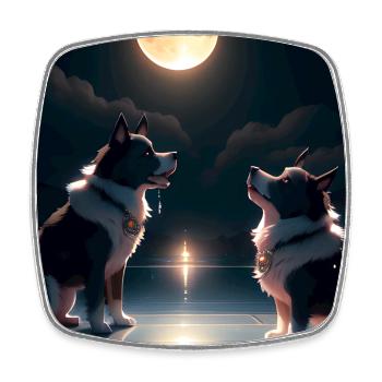Moonlit Canine Duet - Square fridge magnet - white - Front