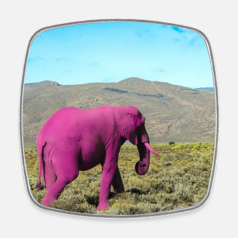 Éléphant rose dans la savane déserte - Magnet carré - blanc