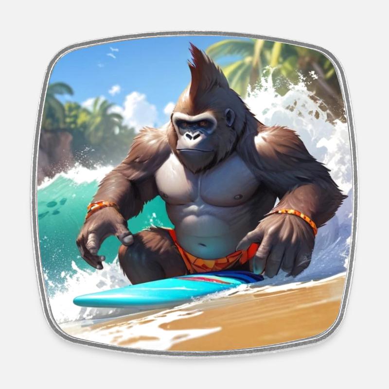 Gorilla surfur tropical - Square fridge magnet - white