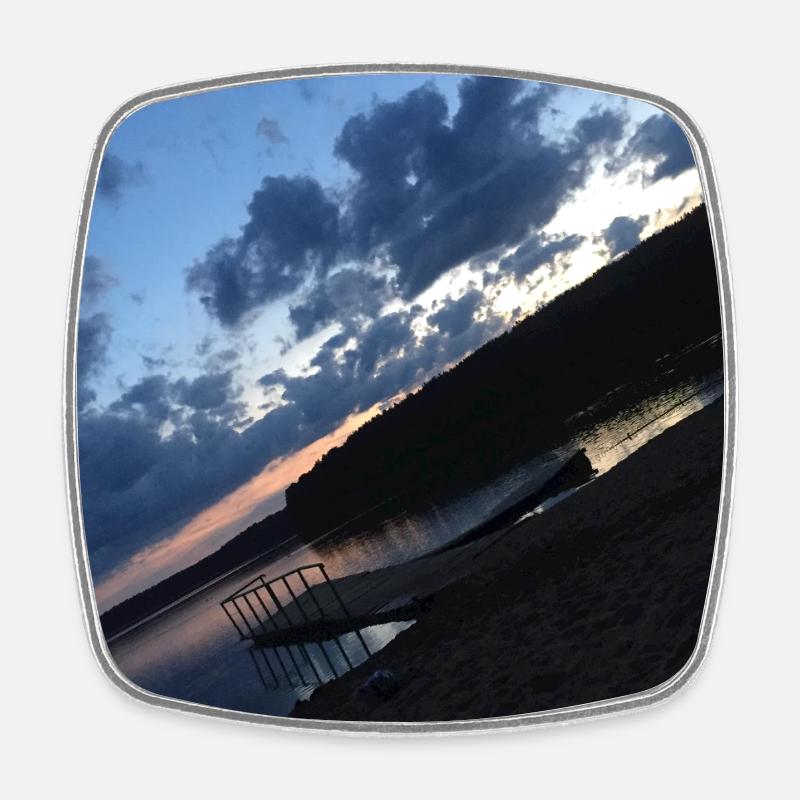 Sunset at the Lake with a Brick Boat - Square fridge magnet - white