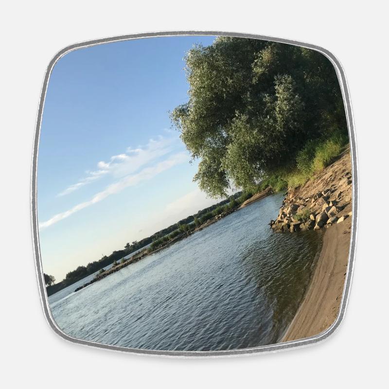 Nature by the river with trees and shore - Square fridge magnet - white