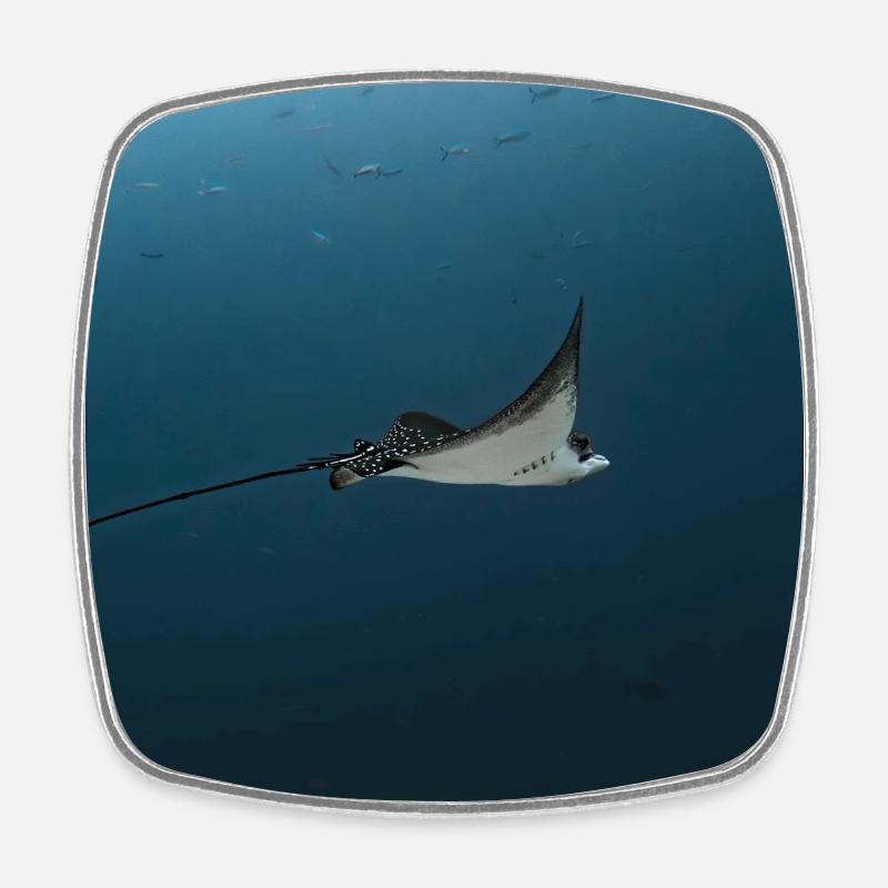 Manta Glide Over Ocean Abyss - Square fridge magnet - white