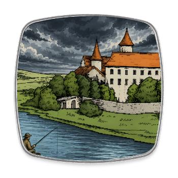 Croquis du château au bord de la rivière - Magnet carré - blanc - Devant