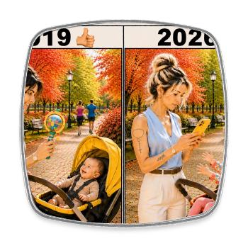 Mother with smartphone and baby - Square fridge magnet - white - Front
