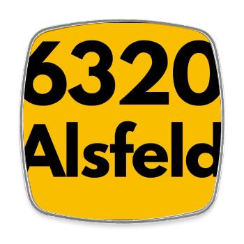 ALTE POSTLEITZAHL PLZ RETRO 6320 ALSFELD – RATHAUS - Viereckiger Kühlschrankmagnet - Weiß - Vorne