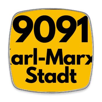 9091 ALTE POSTLEITZAHL PLZ 09111 CHEMNITZ SACHSEN - Viereckiger Kühlschrankmagnet - Weiß - Vorne