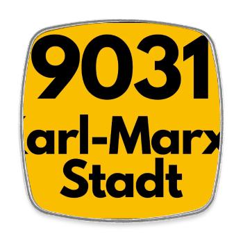9031 KARL-MARX-STADT OSTALGIE ALTE POSTLEITZAHL - Viereckiger Kühlschrankmagnet - Weiß - Vorne