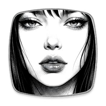 Monochrome portrait with long hair - Square fridge magnet - white - Front