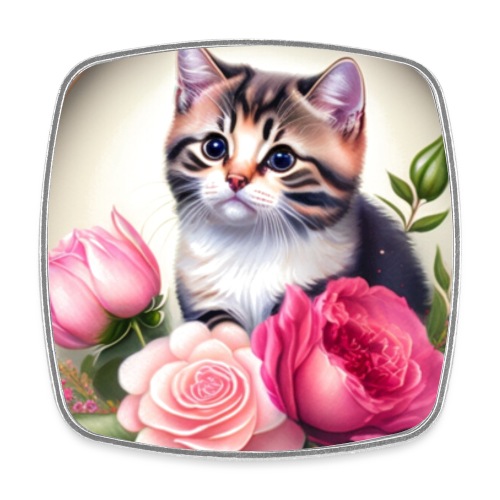 Süßes Kätzchen mit Rosen - Viereckiger Kühlschrankmagnet