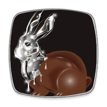 Schokoladen Osterhase im hochglänzenden Chrom Look - Viereckiger Kühlschrankmagnet - Weiß - Vorne