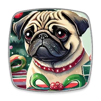 Niedlicher Weihnachts-Pug mit Geschenken - Viereckiger Kühlschrankmagnet - Weiß - Vorne