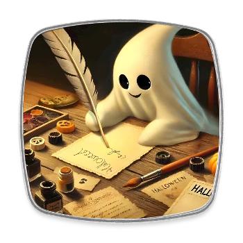 charming ghost writing halloween invitations - Square fridge magnet - white - Front