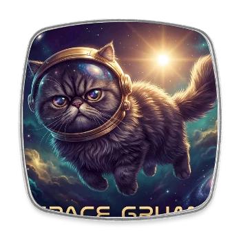 Space Grump Weltraum-Kater Neon - Viereckiger Kühlschrankmagnet - Weiß - Vorne