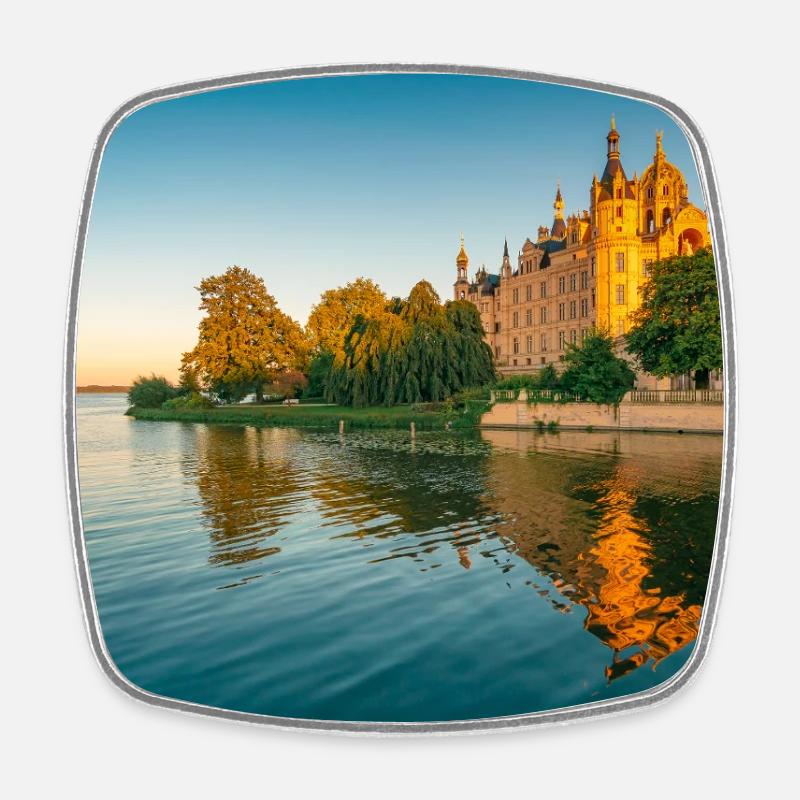 Château de Schwerin au coucher du soleil - Magnet carré - blanc