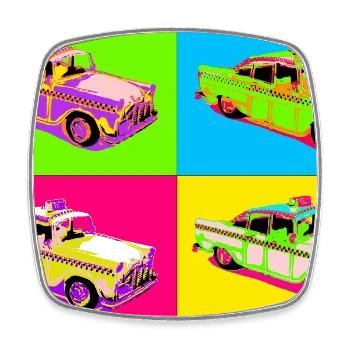 Taxi Pop Art Vier-Farben - Viereckiger Kühlschrankmagnet - Weiß - Vorne