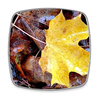 Feuille d’érable jaune aussi tapis d’automne pluvieux - Magnet carré - blanc - Devant