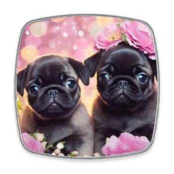 Kleine Hunde mit Blumenkrone - Viereckiger Kühlschrankmagnet - Weiß - Vorne