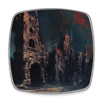 Poster Illustration Paysage médiéval en ruine - Magnet carré - blanc - Devant