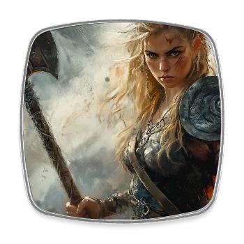 Viking Woman Illustration Poster - Square fridge magnet - white - Front