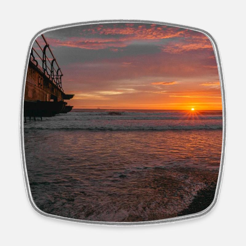 Sunrise Saltburn Pier at Quiet Shore - Square fridge magnet - white