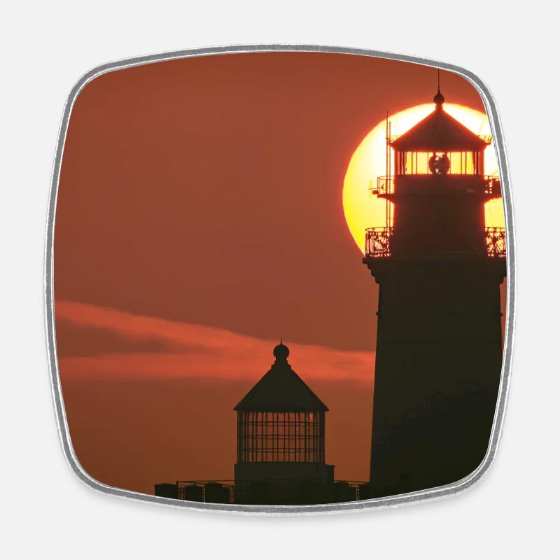 Phare du cap Arkona au coucher du soleil - Magnet carré - blanc
