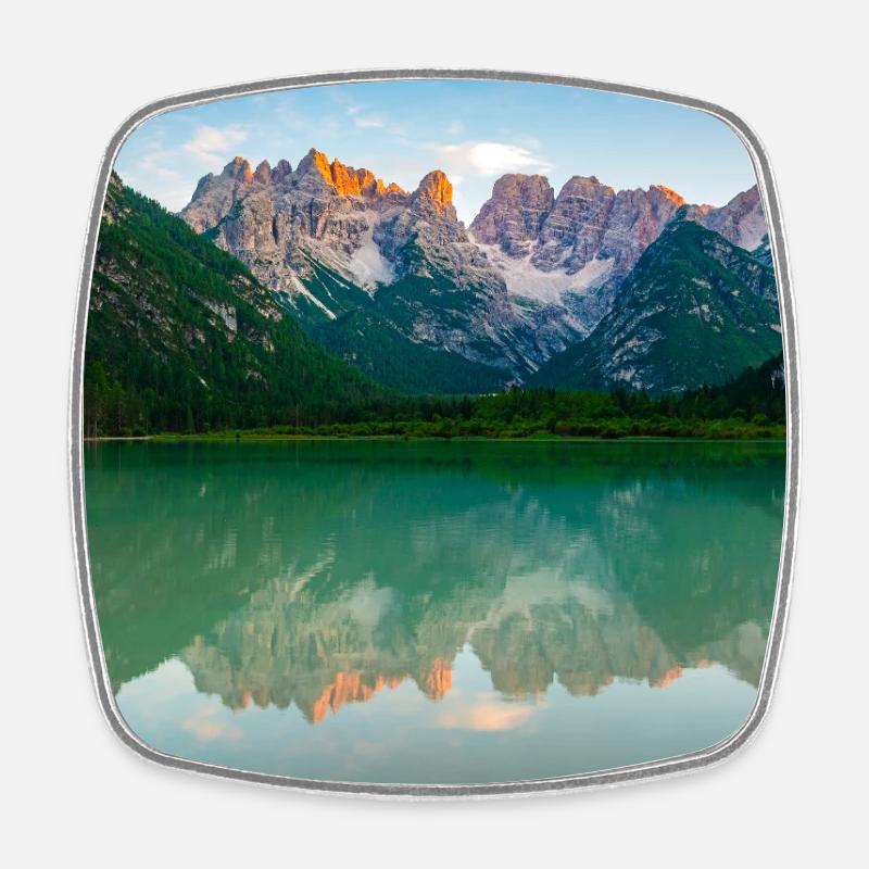 Image miroir du lac alpin - Magnet carré - blanc