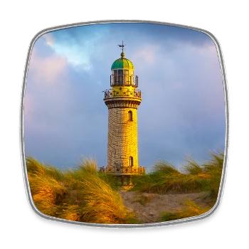 Warnemünde Lighthouse in the evening - Square fridge magnet - white - Front