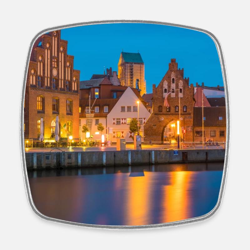 Wismar in the evening - Square fridge magnet - white