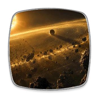 Golden Star Illuminating a Vast Asteroid Belt - Square fridge magnet - white - Front