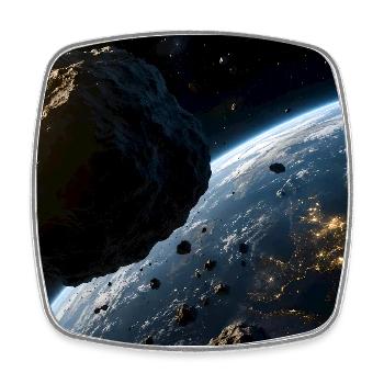 Cinematic Asteroid Approaching Planet Earth - Square fridge magnet - white - Front