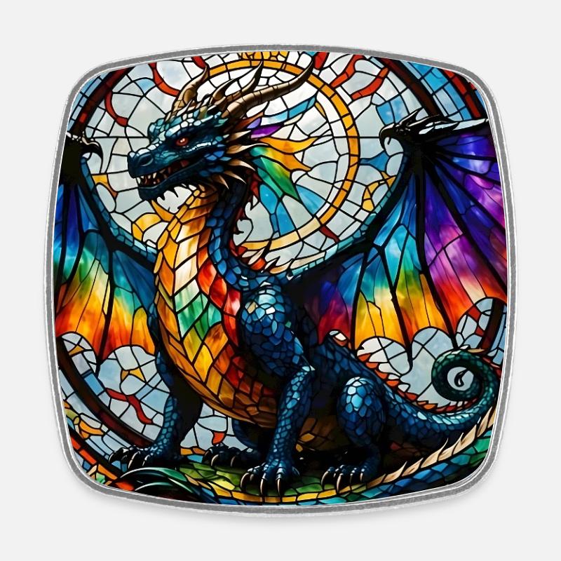 Dragon in glass style - Square fridge magnet - white