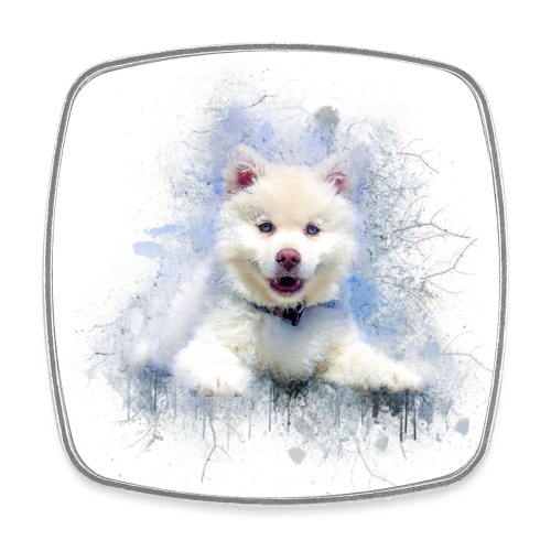 Siberian Husky White Lindo Cachorro -por- Wyll-Fryd - Imán de nevera cuadrado