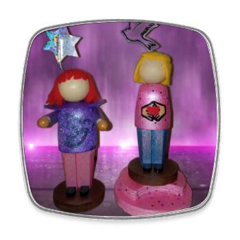 Glitzernde Fantasiefiguren Duo - Viereckiger Kühlschrankmagnet - Weiß - Vorne