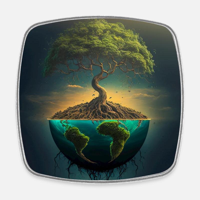 Arbre-Monde : Arbre sur une demi-sphère - Magnet carré - blanc