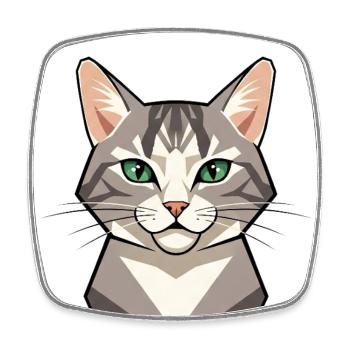 Tête de chat géométrique aux yeux verts - Magnet carré - blanc - Devant