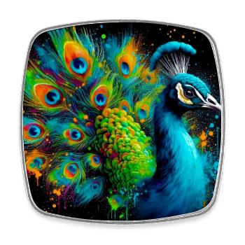 Pfau - Viereckiger Kühlschrankmagnet - Weiß - Vorne