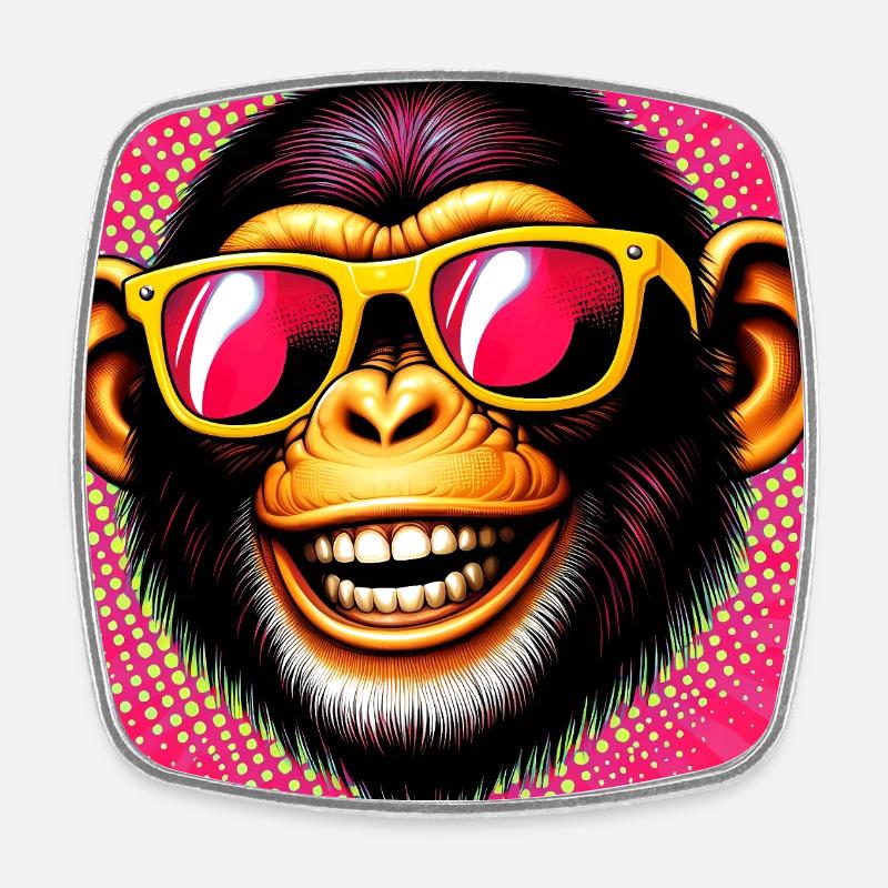 Chimpanzee Monkey - Square fridge magnet - white