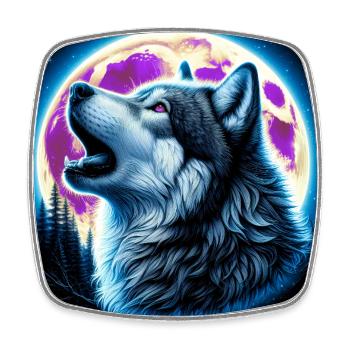 Wolf heult zum Vollmond - Viereckiger Kühlschrankmagnet - Weiß - Vorne